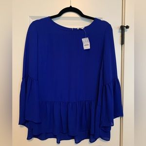 J Crew Women's Size M Royal Blue Bell Sleeve Peplum Blouse